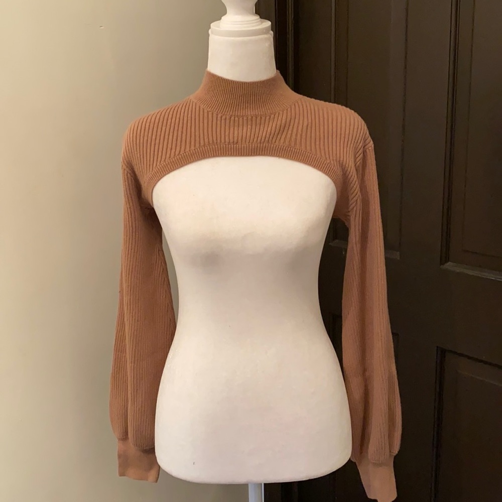 NWT Social Tourist Brown Super Crop Shoulder Sweater